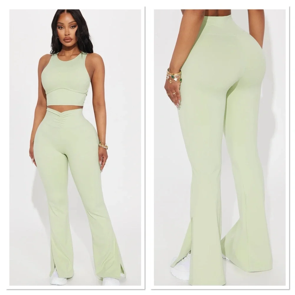 Fashion Nova Pilates Girl Active Flare Pant - Sage Size M - Picture 1 of 11